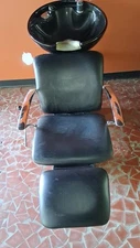 Black Salon Shampoo Chair Backwash Unit Station with Shampoo Bowl and Seat 