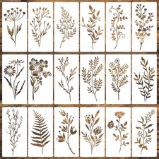 18 Pcs Flower Stencils for Painting,Reusable Small Wildflower and Leaves Stencil