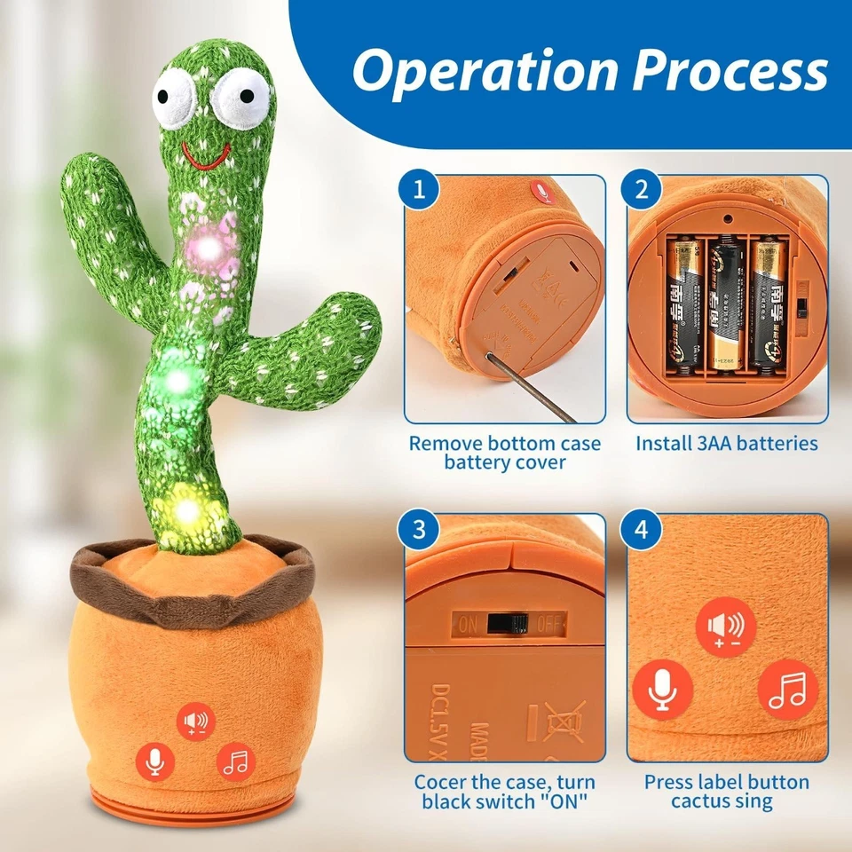 Juguete de cactus parlante bailando para niños: canta, repite, se enciende, control de volumen Foto 3 de 4