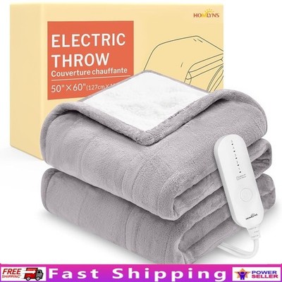 LuxeHeat Electric Heated Blanket Flannel Throw 5 Heat Settings Auto Shut Off New