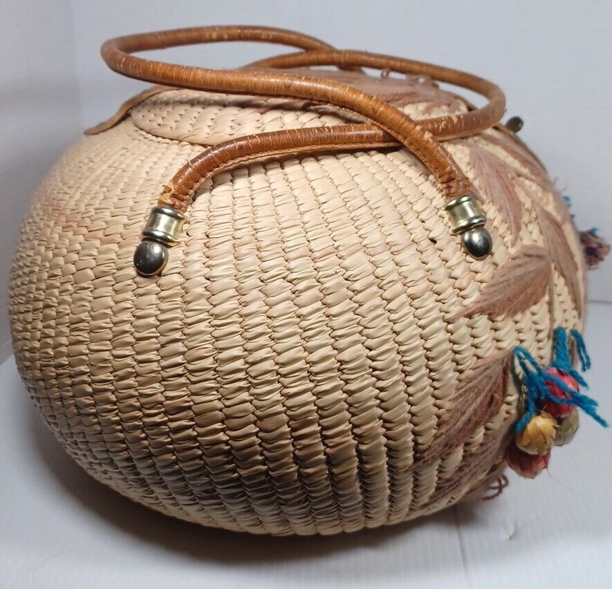 Wicker Woven Rattan Raffia Tiki Round Pumpkin Bag… - image 4