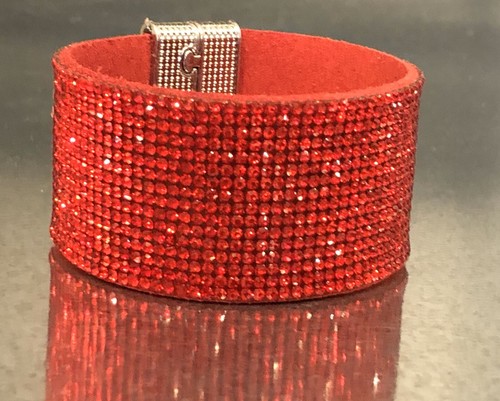 Suede Leather Red Bracelet made w/ Swarovski Crystal Magnetic Clasp Gorgeous - Picture 10 of 11