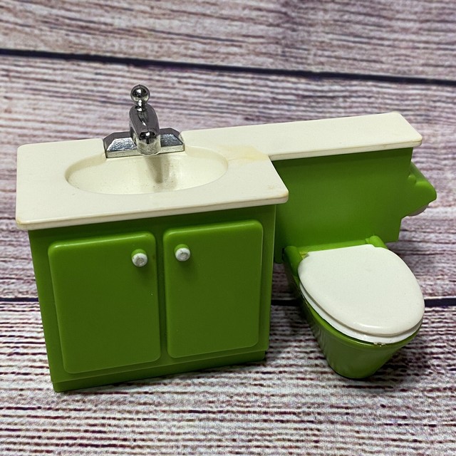 Vintage FP Fisher Price Bright Green Bathroom Vanity Sink Toilet Dollhouse eBay