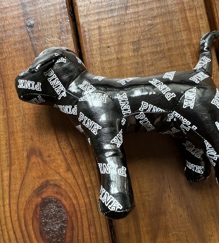 Victoria's Secret black shiny faux leather logo print stuffed plush dog - Picture 4 of 10