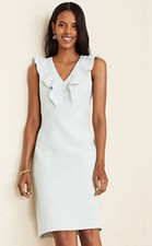 NWT $139 Ann Taylor Doubleweave Ruffle Sheath Dress Icy Sage Sz 2