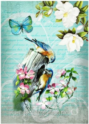 Bluebirds Floral Collage Cotton Crazy Quilt Block Multi Szs (B18