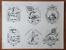ORIGINAL Vintage Early Spaulding Rogers Shop Used Tattoo Flash Sheet Sailors