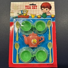 Vtg 60  s Plastic Kids Play Toy Tea Set Utensils Serving Set NOS NIP