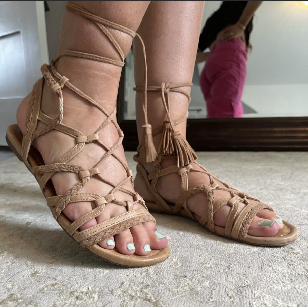 Gladiator Heels Tan Wrap Around Sandals Women's Clove Caged Faux