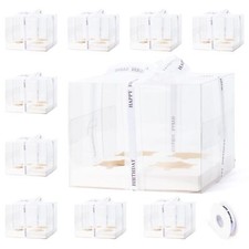 10 Pack Clear Cupcake Boxes 4 Counts Cupcake Containers with Gift Ribbon Plas...