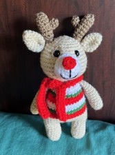 Handmade Crochet Reindeer Amigurumi Plush Removable Scarf 8.5  