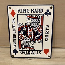 VINTAGE KING KARD OVERALLS PORCELAIN SIGN GAS STATION MOTOR OIL CARD POKER FINKS