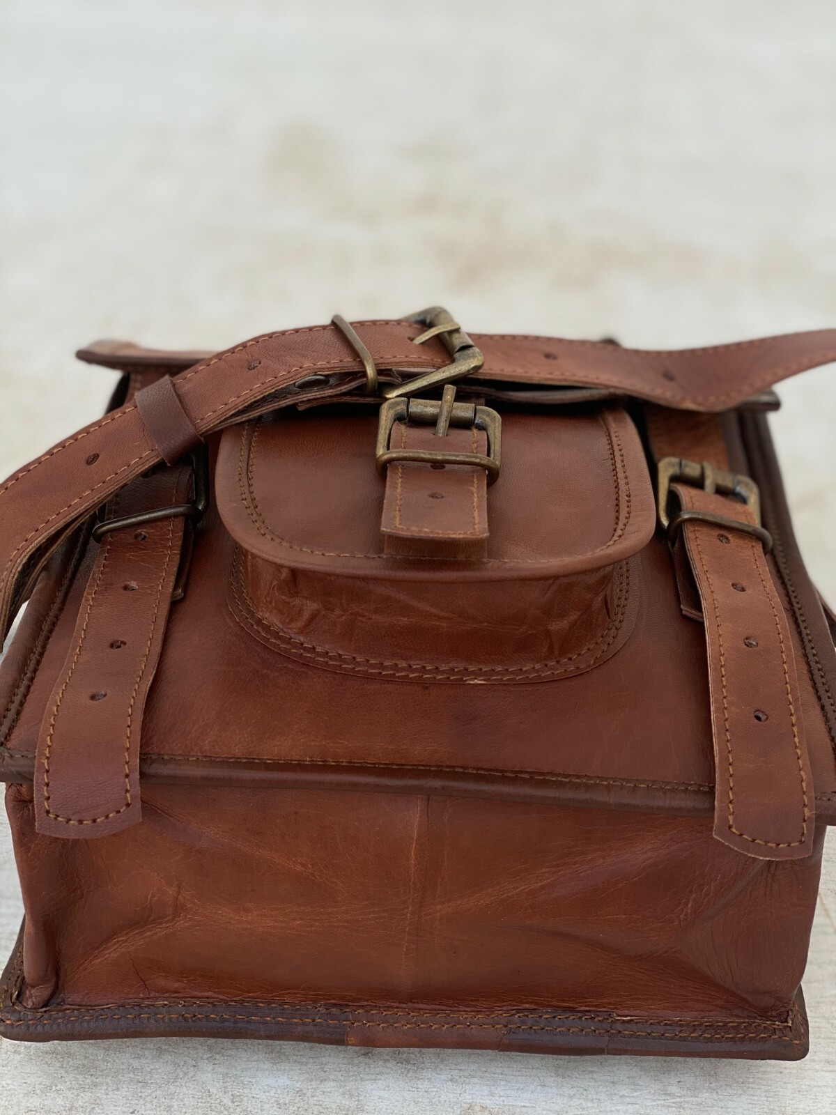 Top Handel Men's Goat Leather Shoulder Messenger Bag Vintage Satchel Briefcase