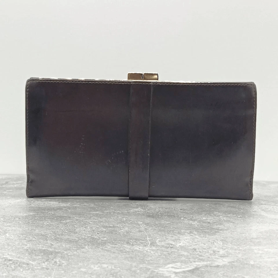 Cartera larga Bally marrón oscuro caja cuero de becerro herrajes plateados Foto 3 de 4