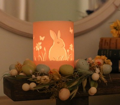 Osterhase Kerzenhalter & Duftteelichter Geschenkset | Frühlingsgarten Gänseblümchen 