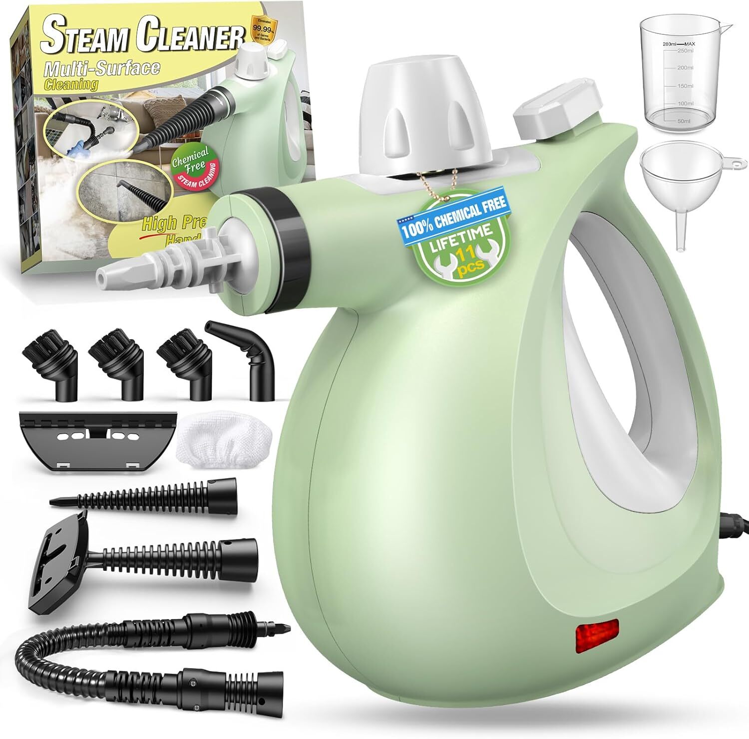 Steam Cleaner, Powerful Pressurized Multipurpose Steamer for Cleaning, Green-image