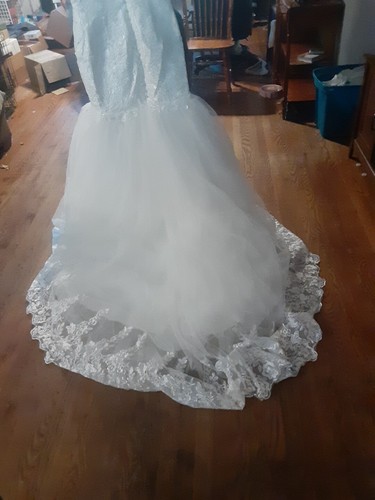 Brautkleid Größe 10/12 POMUYOO 97x79 Ivory Meerjungfrau Neckholder Schleppe unverändert - Bild 7 von 7