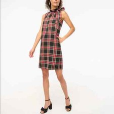 J Crew BL886 NWT Size 8 Gorgeous Stewart Plaid Sleeveless Bow-Neck Shift Dress