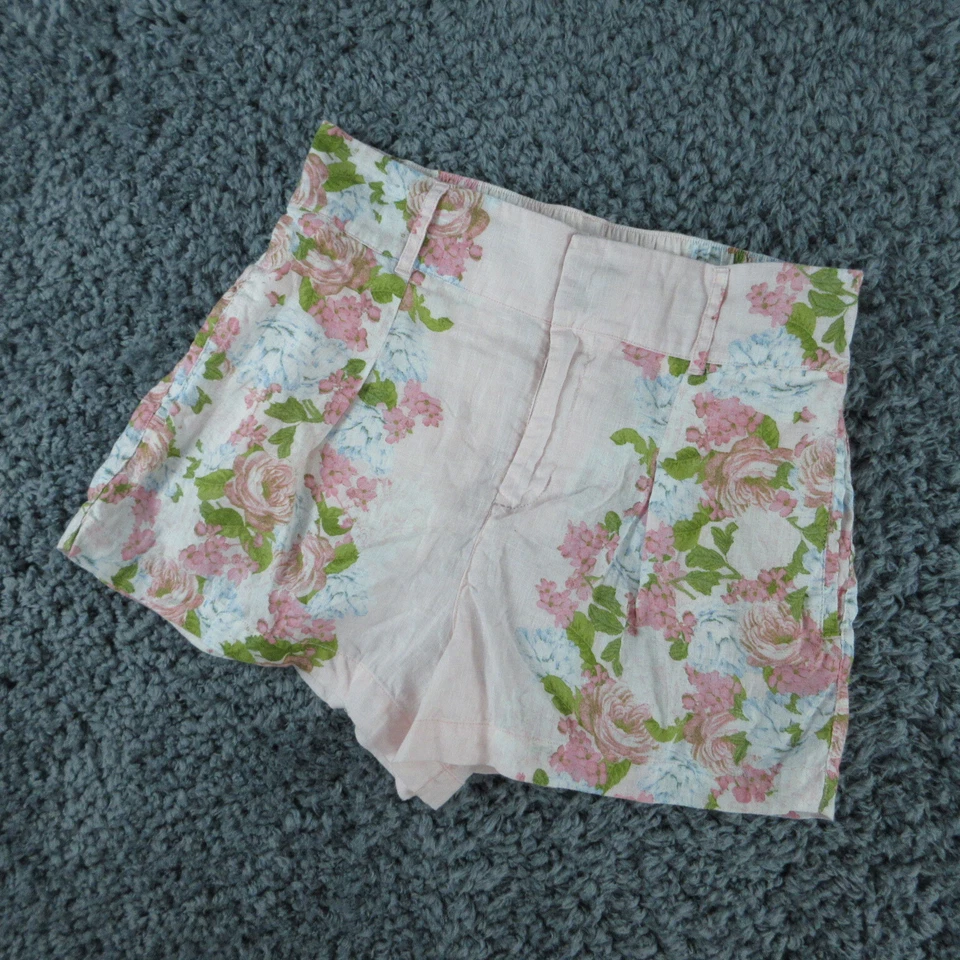 Pantalones Cortos C&C California Para Mujer Rosa Floral Lino Cintura Elástica Cremallera Chino 29x3* Foto 2 de 4