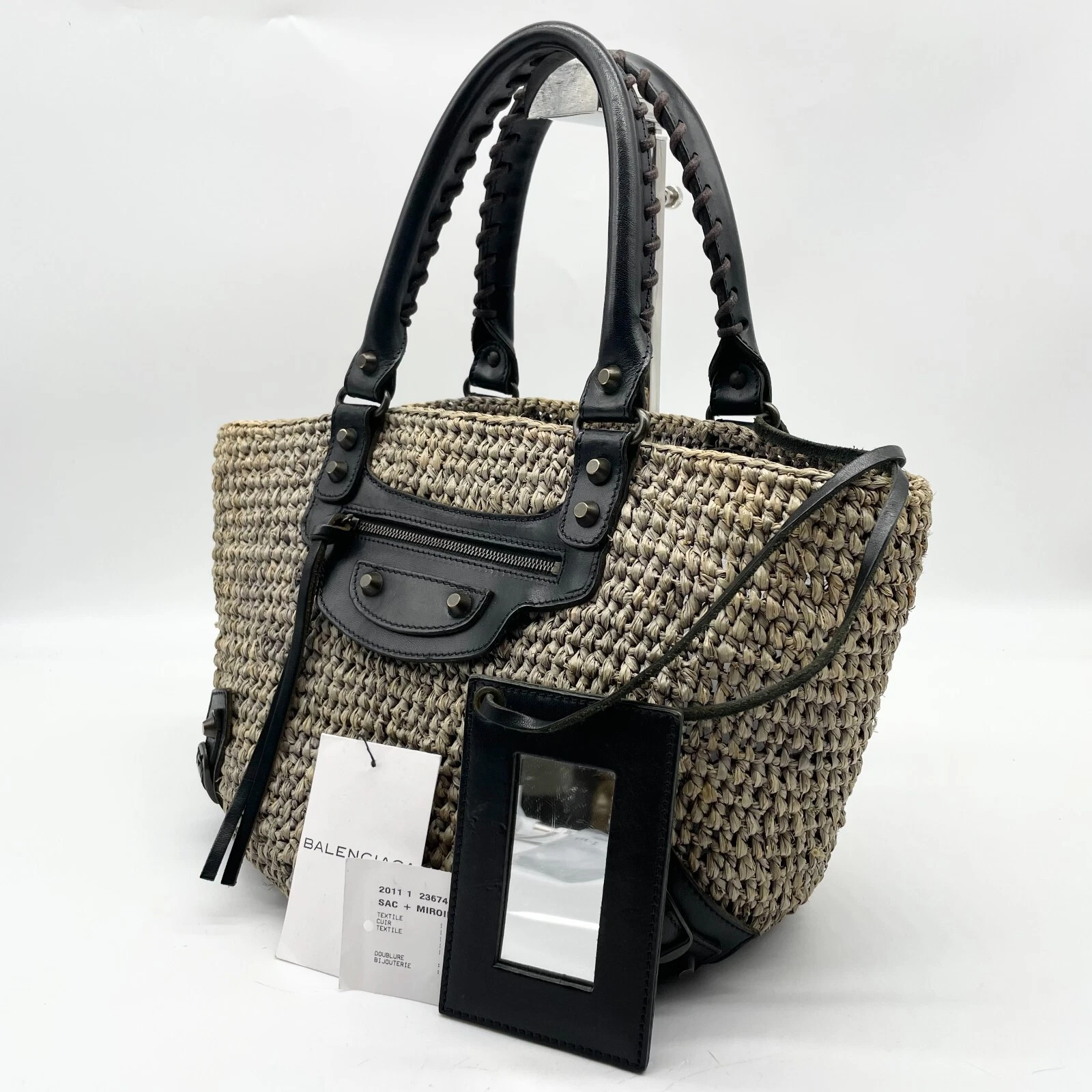 Balenciaga Borsa a mano in rafia borsa cestino beige 236741 4060 515859 autentica