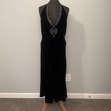 Eliza J New York Women's Black Low Back Embellished Velvet Halter Evening Dress
