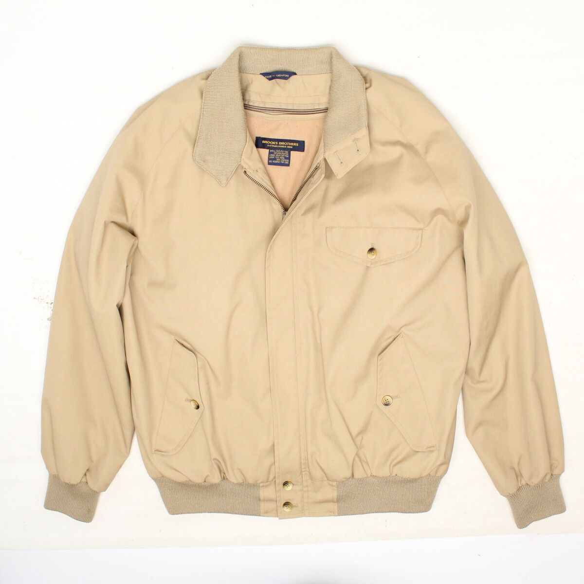 VTG Brooks Brothers Bomber Jacket Mens 42 Solid Beige Cotton VTG Brooks Brothers Bomber Jacket Mens 42 Solid Beige Cotton