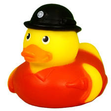 Firefighter Rubber Duck: Work Force Black Hat Red Shirt Classic Floating Toy 2"