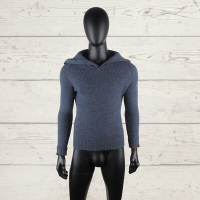 DEVOLD Herren Varde 1/4 Zip Neck Blau Pullover Sweater Pulli 100% Wolle M Medium