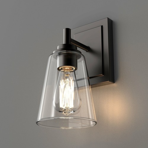 E26 Base Wall Mount Light Fixture Flared Shape Bathroom with Clear Glass Shade - Picture 5 of 30
