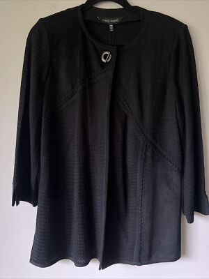 Ming Wang Women's Black Knit Cardigan Topper Size PM Elegant Toggle Clasp 3/4