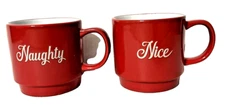 Naughty and Nice Red and White Stackable Ceramic Christmas Coffee Mugs