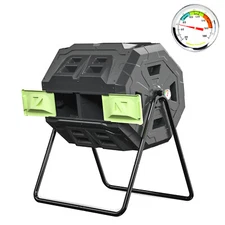 SQUEEZE master Large Compost Tumbler Bin - Outdoor Garden Rotating with Thermome