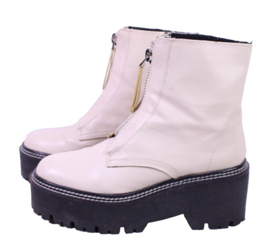 H&M Boots Stiefeletten Chunky Gr. 37 Kunstleder creme schwarz Plateau Zip SH498