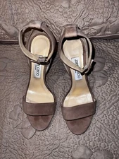 Jimmy Choo Edina Beige Suede Ankle Strap Sandals Size 38 Made in Italy