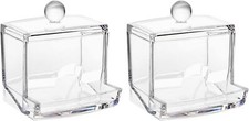 Khakho 2Pcs Cotton Swab Holder with Lid,Cotton Ball White