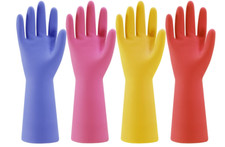 Rubber Kitchen Dishwashing Gloves- 4 Pairs Colorful Reusable Household Clean NEW