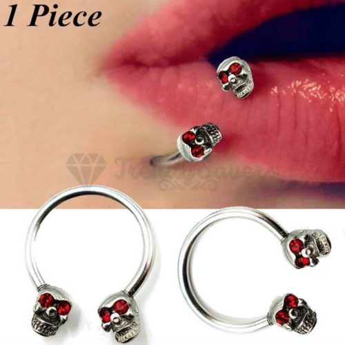 1 Piece Women Skeleton Skull Surgical Steel Horseshoe Lip Eyebrow Nose Ear Ring - Picture 1 of 10
