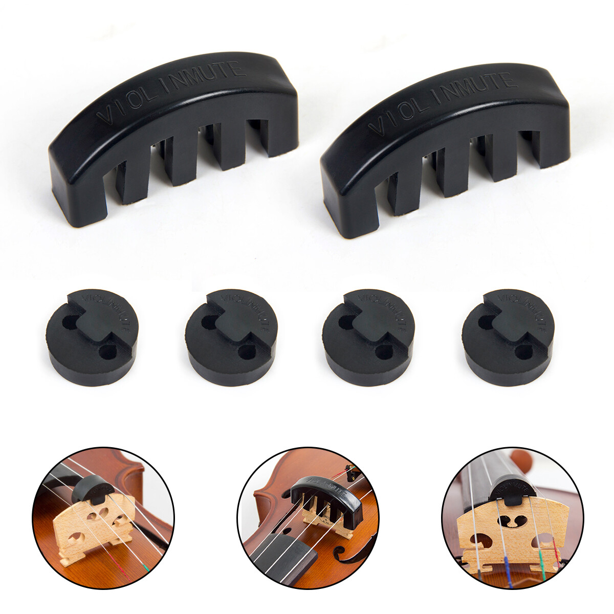6 Pcs Rubber Violin Round Rubber Mute Black 4/4 Violin Viola Mute