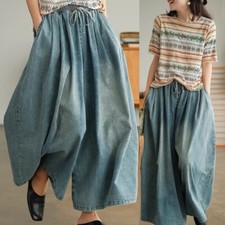 Pantalon En Jean Femme Large Taille Haute Délavé Culotte Rétro