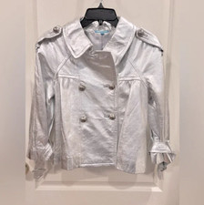 Jocelyn 100% Leather Metallic Silver With Oversized Buttons And Details Size S