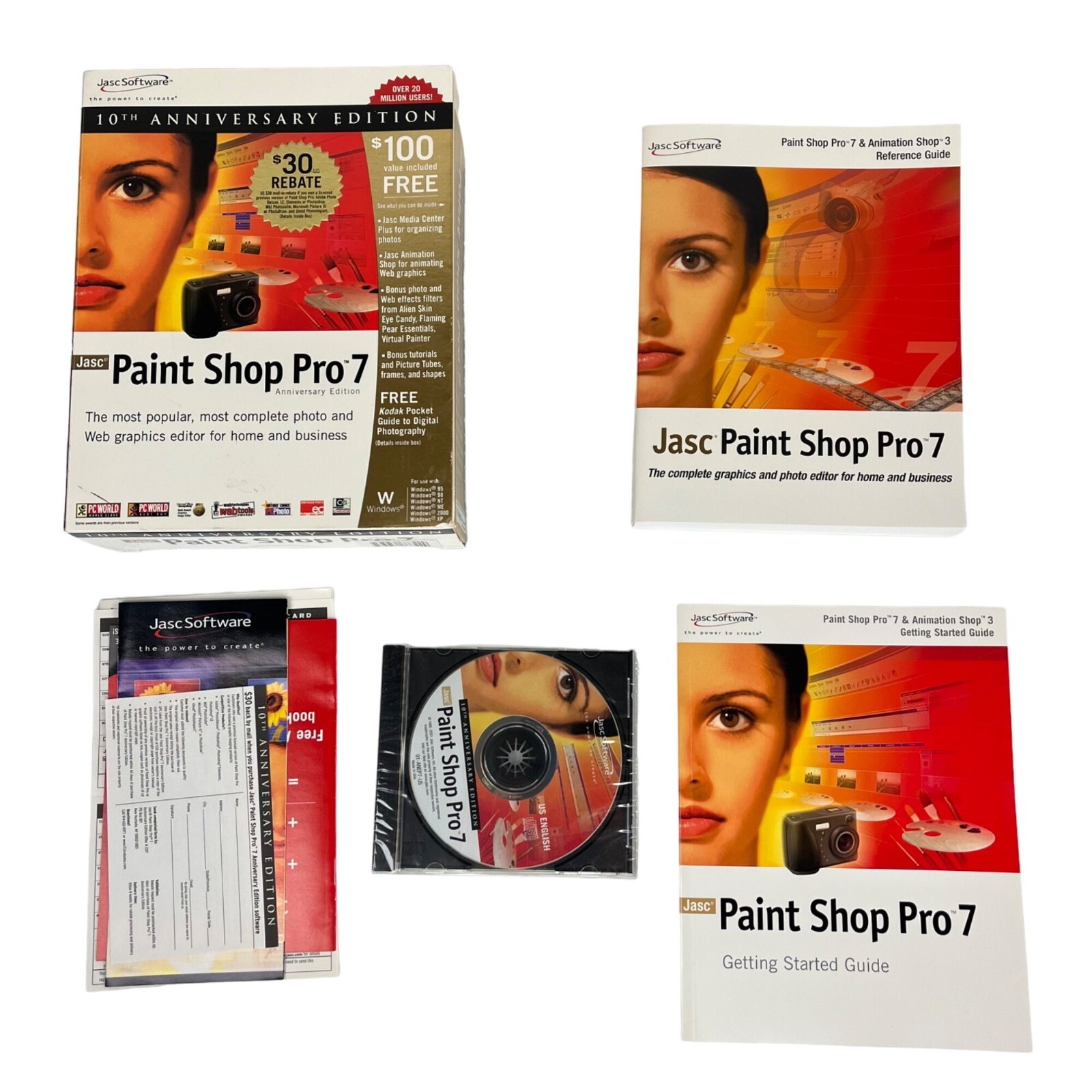 Paint Shop Pro 7 10th Anniversary Ed PC 2001 Windows Jasc Software New