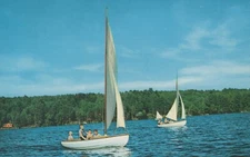 Sailboats Out On Lake Fun Summer Boston Massachusetts Vintage Chrome Postcard