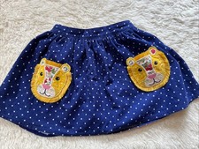 Mini Boden Girls Blue Polka Dot Corduroy Lion Applique Skirt Size 5-6