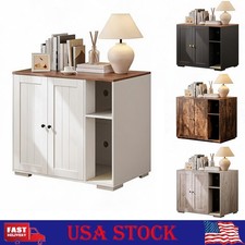 Hidden Cat Litter Box Enclosure Cabinet Furniture w/ Power Outlet, Secure Shelf