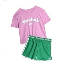Reebok Girls Shorts Set 2 Piece Short Sleeve Jersey Activewear Kids Clothes