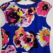 Tahari Levine Womens Sz 8 Sheath Dress Sleeveless Royal Blue Bold Floral Lined