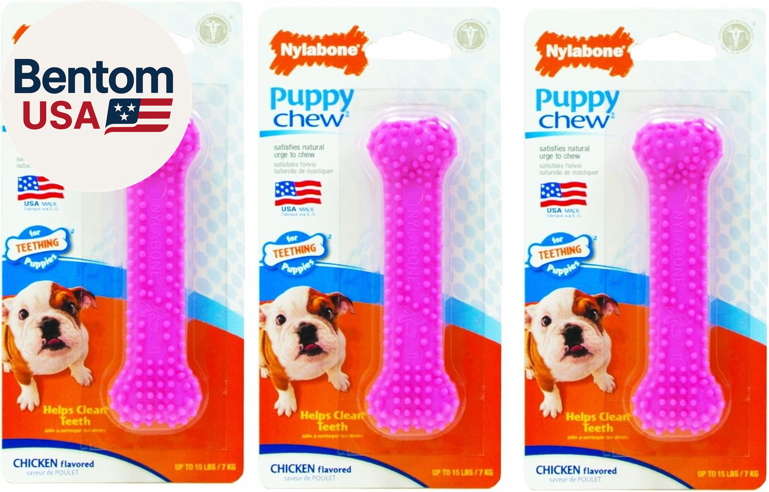 (3 Pack) Just for Puppies Petite Pink Dental Bone Chew Toy