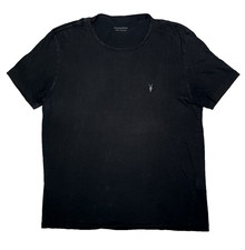 AllSaints Shirt Men's L Black Tonic Crew Ramskull Cotton Short Sleeve Logo
