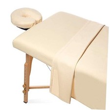 3-Piece Flannel Massage Table Sheet Set - Soft Cotton Facial Bed Cover Natural