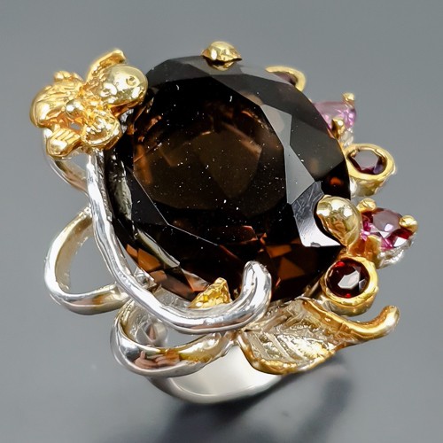 Jewellery 24ct+ Natural Smoky Quartz Ring 925 Sterling Silver Size 8 /R409275